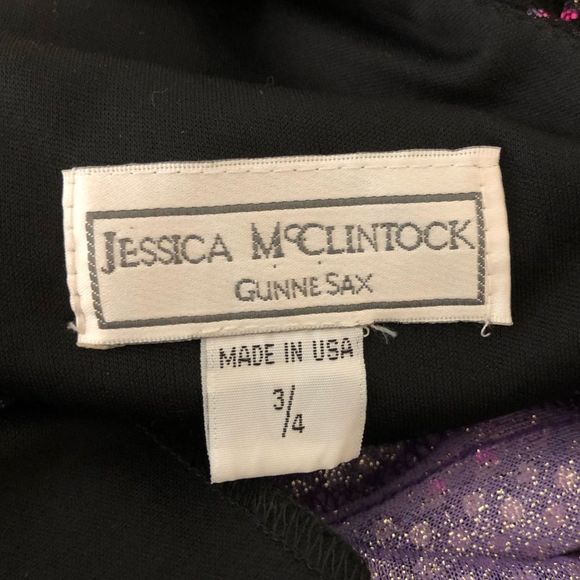 90’s Jessica McClintock Gunne Sax Black Lace Metallic Pink Dot Square Neck Dress - Picture 9 of 13